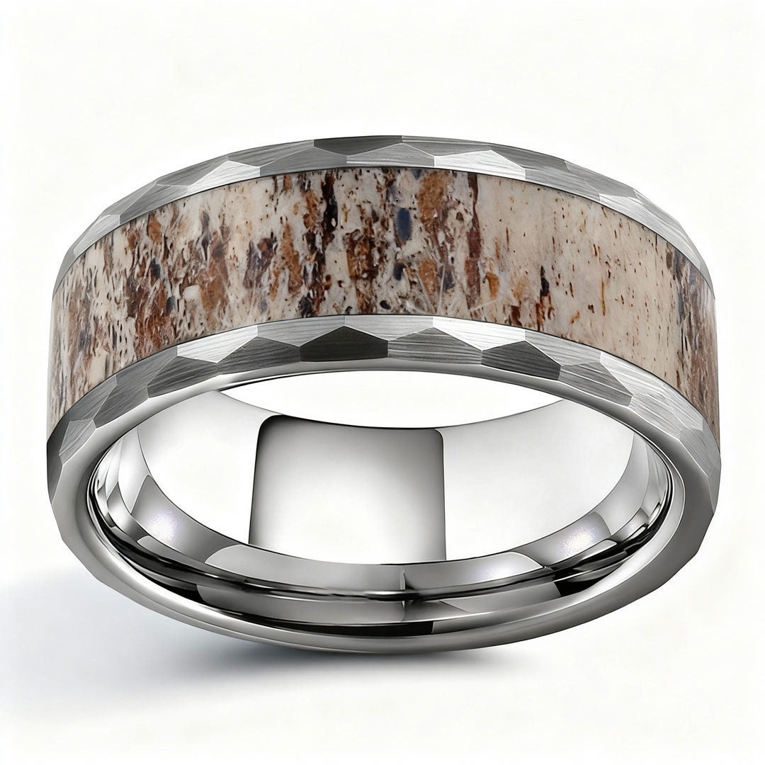 8mm Men Domed Elk Antler Comfort Fit Wedding Band