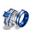 8mm Blue/Silver and Blue/White Rhinestone & Cubic Zirconia Stainless Steel Wedding Bands