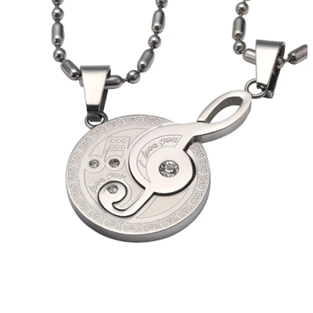 Stainless Steel Best Friend Puzzle Pendant Music Note Engraved "I love you" with Chain
