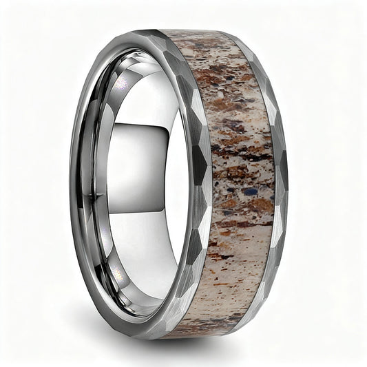8mm Men Domed Elk Antler Comfort Fit Wedding Band