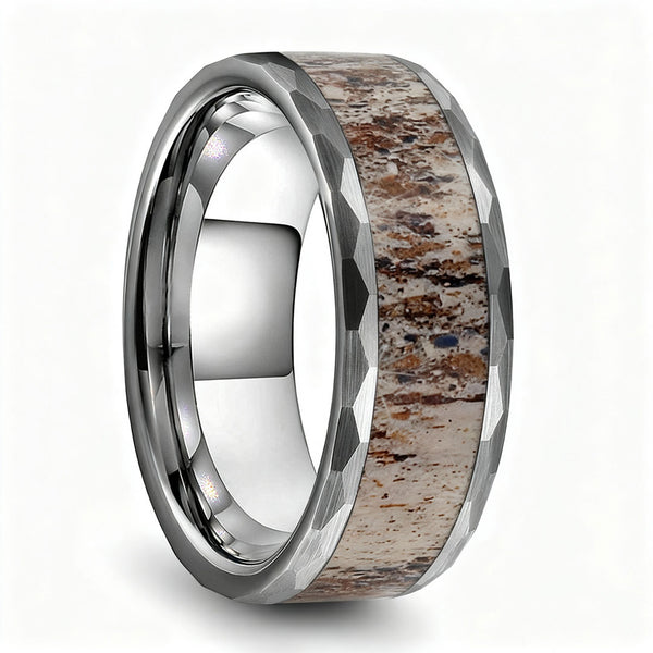 8mm Men Domed Elk Antler Comfort Fit Wedding Band