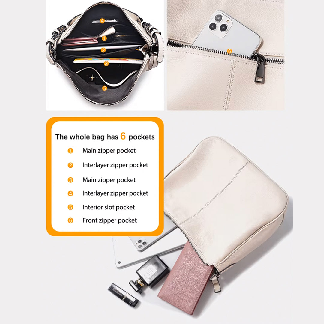 Large Capacity Retro Casual Top-Handle Genuine Leather Messenger Bag, Tote Bag and Handbag