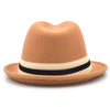 Flanged Manhattan Structured Wool Trilby Hat with Black and White Striped Hatband