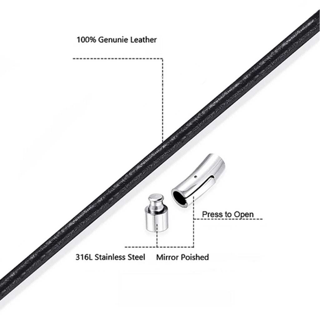 Black Leather Cord Necklace Rope Chain with Stainless Steel Clasp, 4mm, 14-30 inch