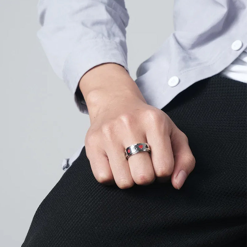 Men's Stainless Steel Silver Tone Card Rotatable Spinner Ring-Rings-Innovato Design-6-Innovato Design