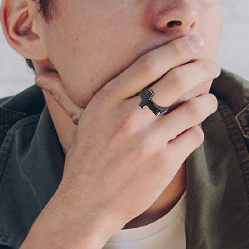 Men 5mm Stainless Steel Cross Ring Christian Wedding Black Band Polished-Rings-Innovato Design-8-Innovato Design