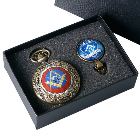 Masonic Freemason Square Compass Necklace & Pocket Watch Chain Gift Set-Watches-Innovato Design-Innovato Design