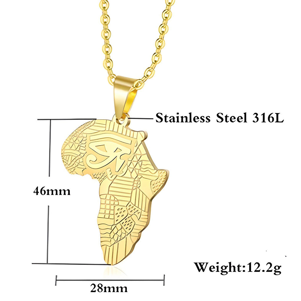 Eye of Horus Egyptian Ankh Africa Map Pendant Necklace in Gold Tone-Necklaces-Innovato Design-Innovato Design