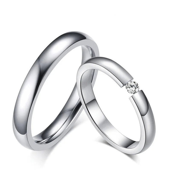 Silver Plated Stainless Steel with Round-Cut Cubic Zirconia Wedding Band-Rings-Innovato Design-6-5-Innovato Design