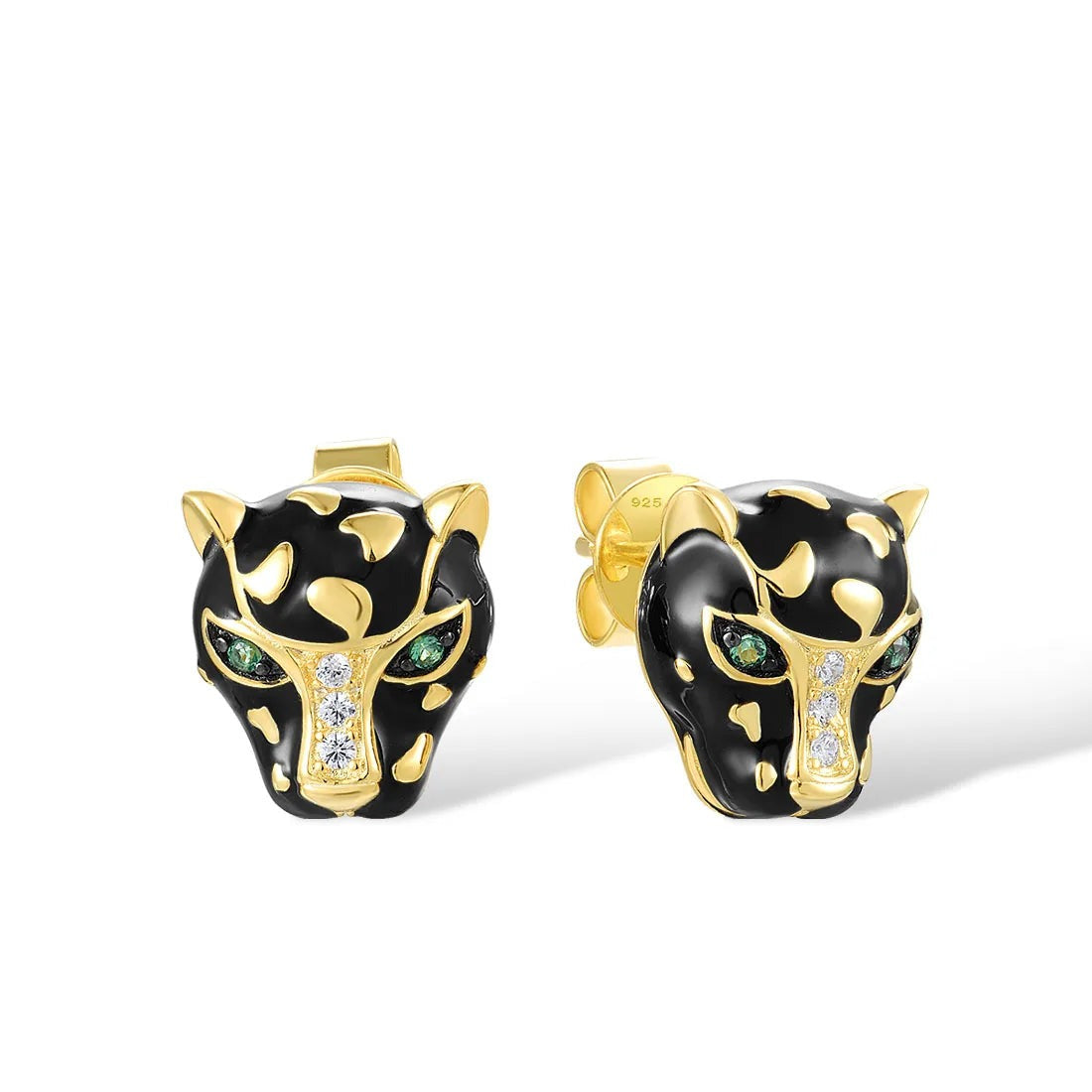 18k Gold Plated Leopard Head White Black Crystal Stud Earrings-Earrings-Innovato Design-Innovato Design