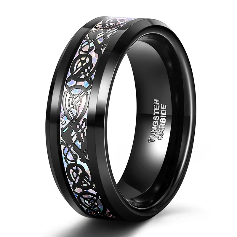8mm Tungsten Carbide Wedding Band Ring Colorful Celtic Dragon Design-Rings-Innovato Design-6-Innovato Design