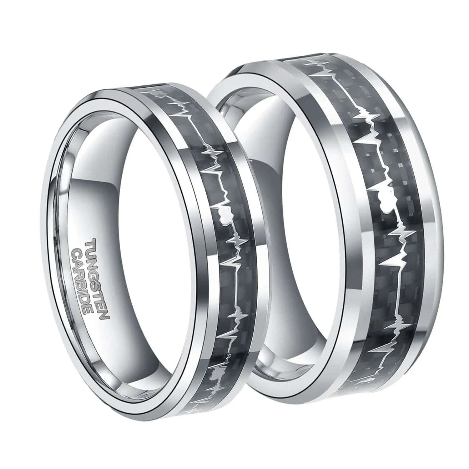 6mm/8mm Tungsten Rings Heartbeat Cardiogram Black Carbon Fiber Engagement Wedding Band-Rings-Innovato Design-6mm-5-Innovato Design