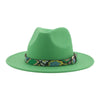 Wide Brim Wool Fedora Hat with Snake Skin Striped Band-Hats-Innovato Design-Green-Innovato Design