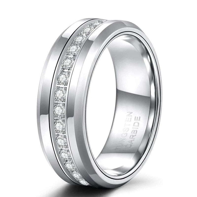 8MM Men's Titanium Ring Wedding Band Eternity Channel Set CZ High Polished-Rings-Innovato Design-7-Innovato Design