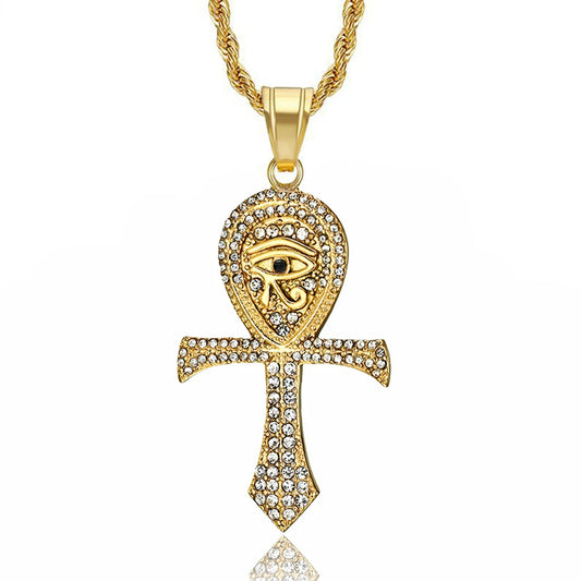 Eye of Horus Egyptian Ankh Pendant Rope Chain Rhinestones Necklace-Necklaces-Innovato Design-Innovato Design
