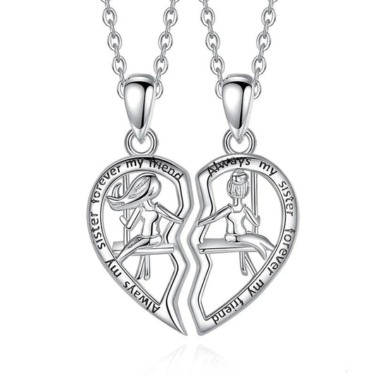 925 Sterling Silver BFF Sisters Heart Charm Necklaces Set