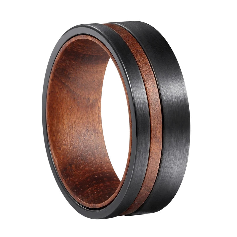 Wood Groove and Inner Design Silver-Plated Tungsten Vintage Wedding Band
