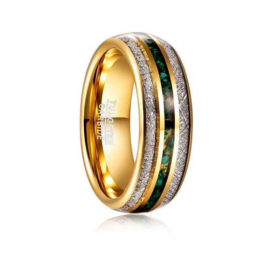 Men 8mm Green Inlay Meteorite Tungsten Electric Gold Ring-Rings-Innovato Design-7-Innovato Design