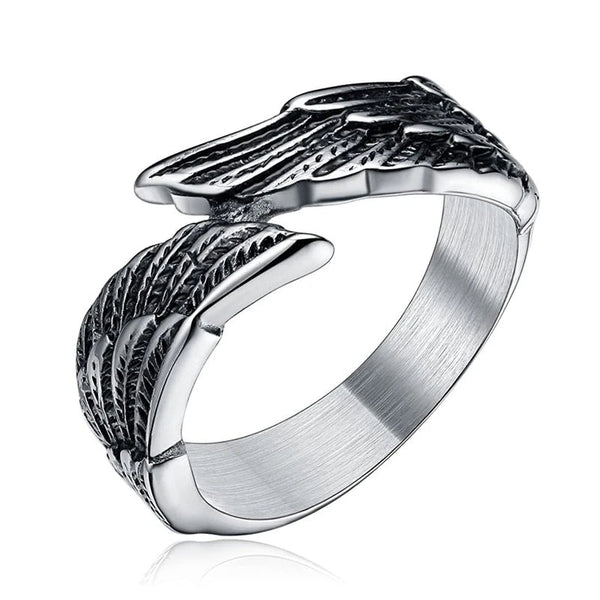 Stainless Steel Rings Antique Cool Black Feather Angel Wing Bands-Rings-Innovato Design-7-Innovato Design