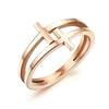 Women Elegant 18K Rose Gold Stainless Steel Double Cross Ring Christian Fashion Wedding Engagement Band