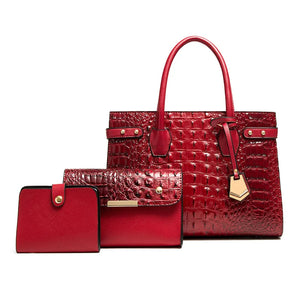 Retro Oil Wax Leather Purse, Tote Bag, Shoulder Bag and Handbag Set-Handbags-Innovato Design-Red-Innovato Design