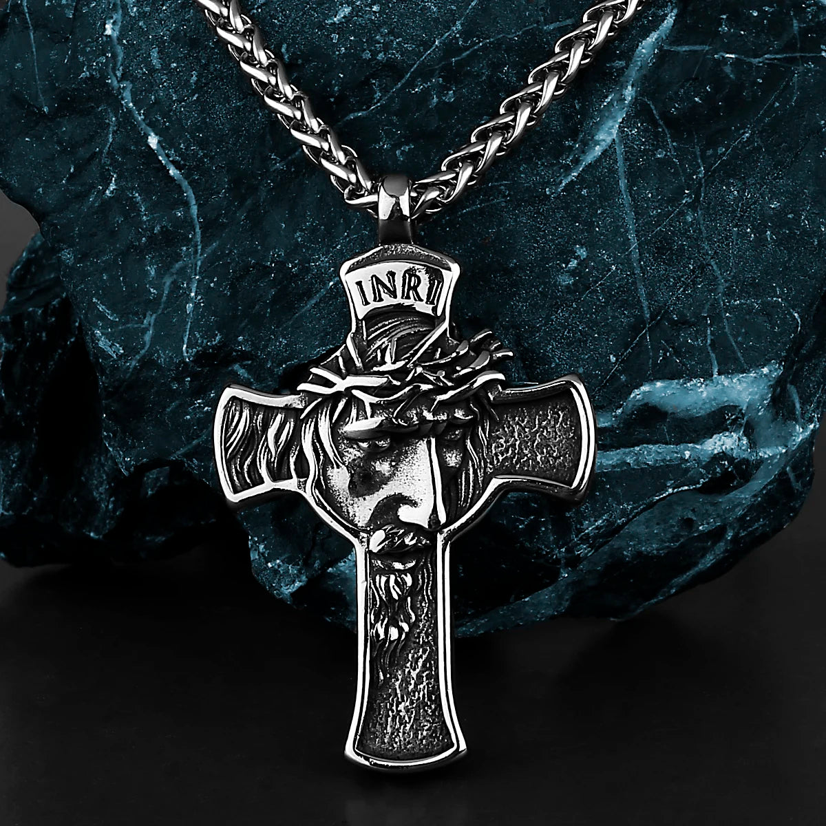 INRI Stainless Steel Jesus Cross 3D Pendant Necklace-Necklaces-Innovato Design-Innovato Design