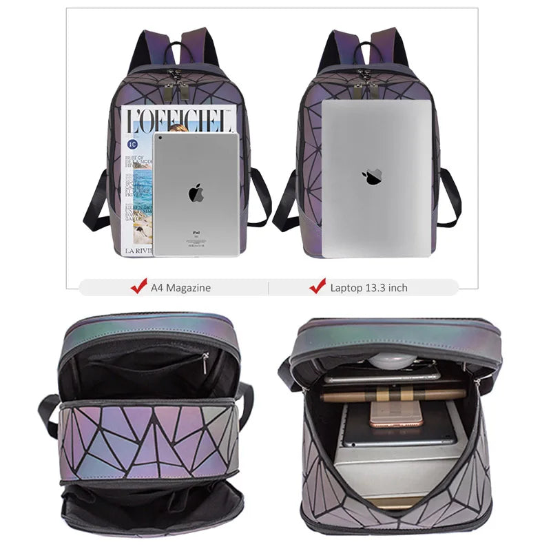 Luminous Schoolbags Travel Daypack Backpack Set for Women-clear backpack-Innovato Design-Only Clutch-Innovato Design