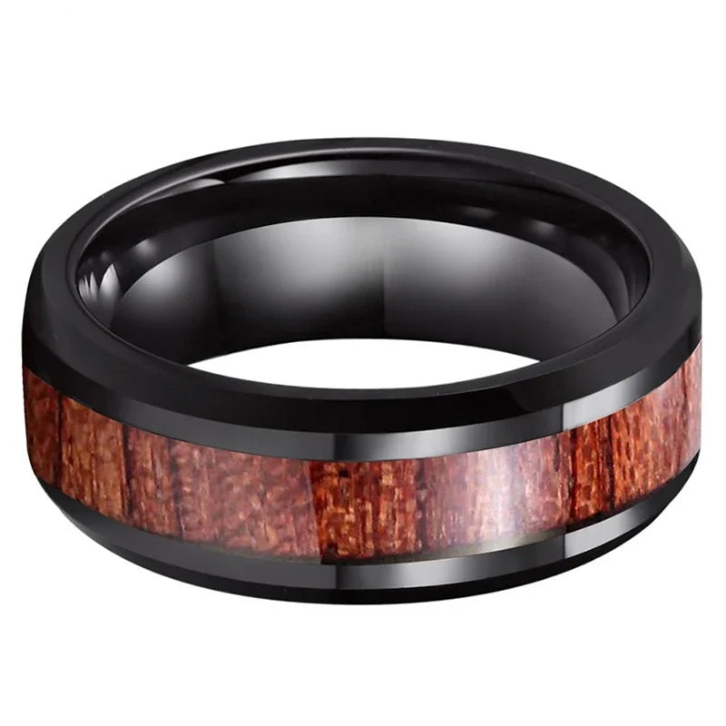 Men 8mm Black Tungsten Ring Vintage Wedding Engagement Promise Band KOA Wood Inlay Comfort Fit-Rings-Innovato Design-7-Innovato Design
