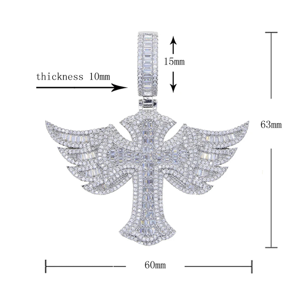 Silver Plated Angel Wing Cross Men Women Pendant CZ Necklace Rope Chain-Necklaces-Innovato Design-Innovato Design