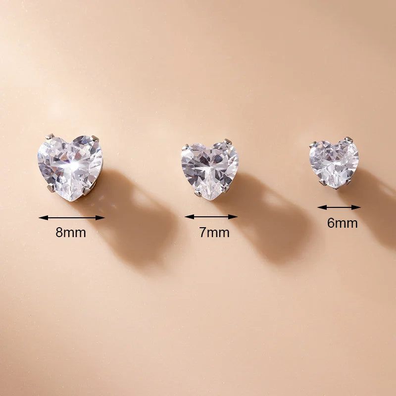 Clear Heart Shape Cubic Zirconia Magnetic Stud Earring Set-Earrings-Innovato Design-Innovato Design