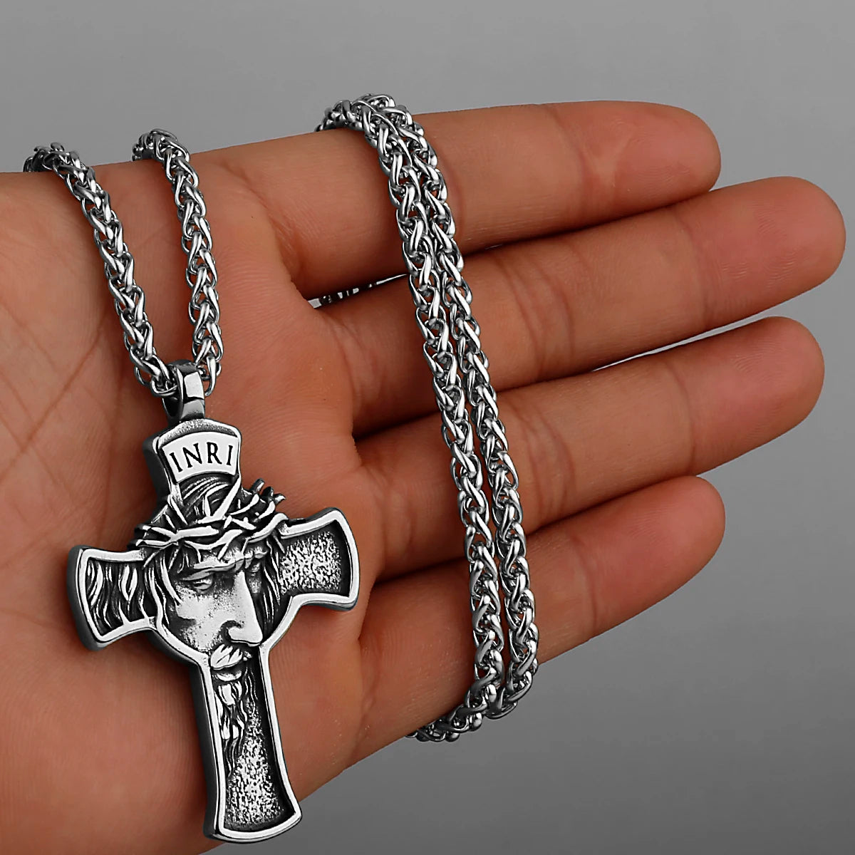 INRI Stainless Steel Jesus Cross 3D Pendant Necklace-Necklaces-Innovato Design-Innovato Design