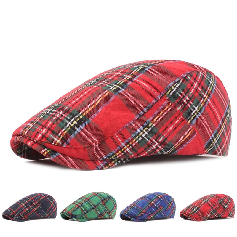 Vintage Plaid Adjustable Ivy Gatsby Flat Newsboy Cap-Hats-Innovato Design-Red-Innovato Design
