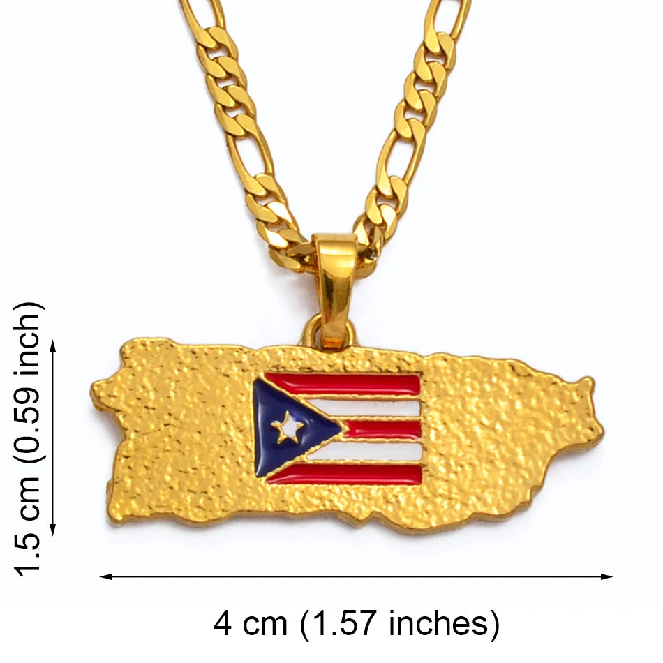 Puerto Rico Flag Pendant Figaro Chain Necklace Gold Tone-Necklaces-Innovato Design-Innovato Design