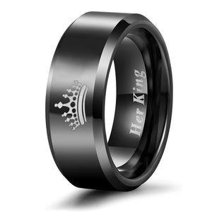 His and Her Tungsten with Engraved Crown King and Queen Couple Ring Set-Rings-Innovato Design-Men-6-Innovato Design
