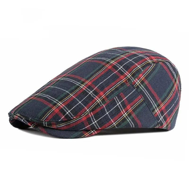 Vintage Plaid Adjustable Ivy Gatsby Flat Newsboy Cap-Hats-Innovato Design-Navy-Innovato Design