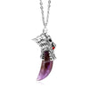 Men's Stainless Steel Pendant Necklace Natural Crystal Wolf Tooth Tribal