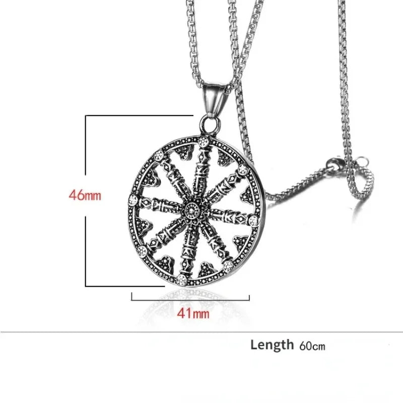 Men Stainless Steel Dharma Chakra Pendant Dharma Wheel of Law Buddhist Symbol Necklace-Necklaces-Innovato Design-Innovato Design
