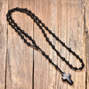 Jet Black-Tone Natural Agate Cross Bead Rosary Handmade Necklace-Necklaces-Innovato Design-Innovato Design