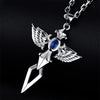 Silver Angel Wings Blue Crystal Zircon Cross Pendant Necklace