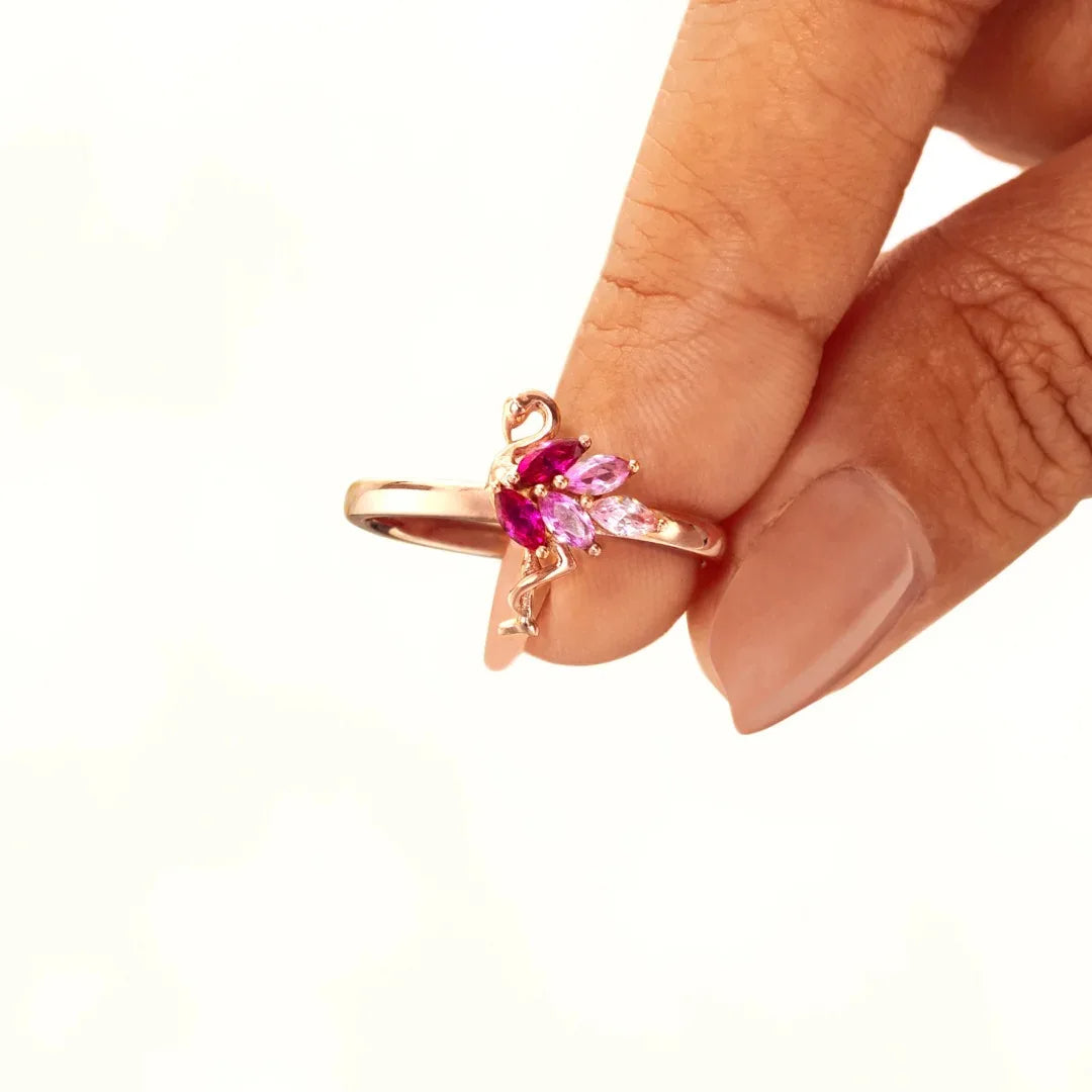925 Sterling Silver Crystal Lovely Little Flamingo Ring Pink-Rings-Innovato Design-6-Innovato Design