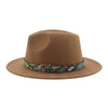 Wide Brim Wool Fedora Hat with Snake Skin Striped Band-Hats-Innovato Design-Light Brown-Innovato Design