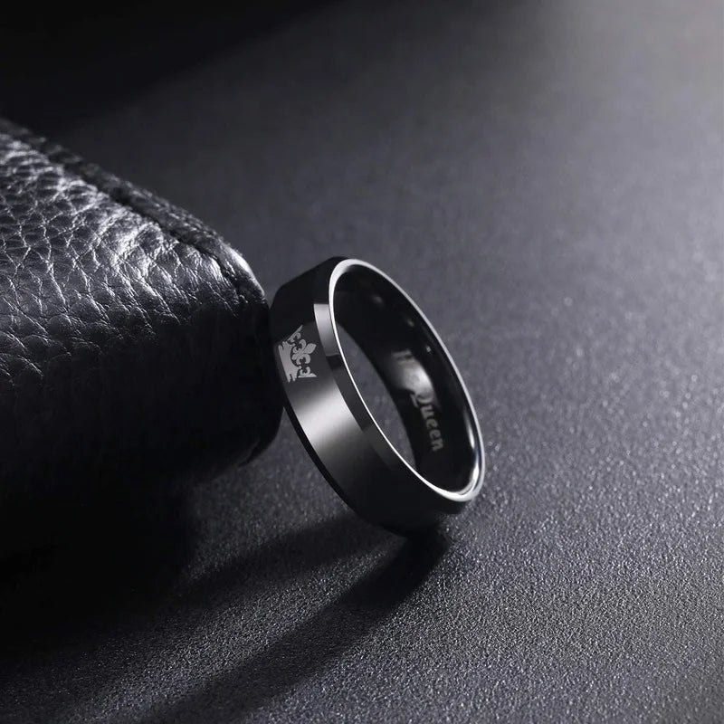 His and Her Tungsten with Engraved Crown King and Queen Couple Ring Set-Rings-Innovato Design-Men-6-Innovato Design