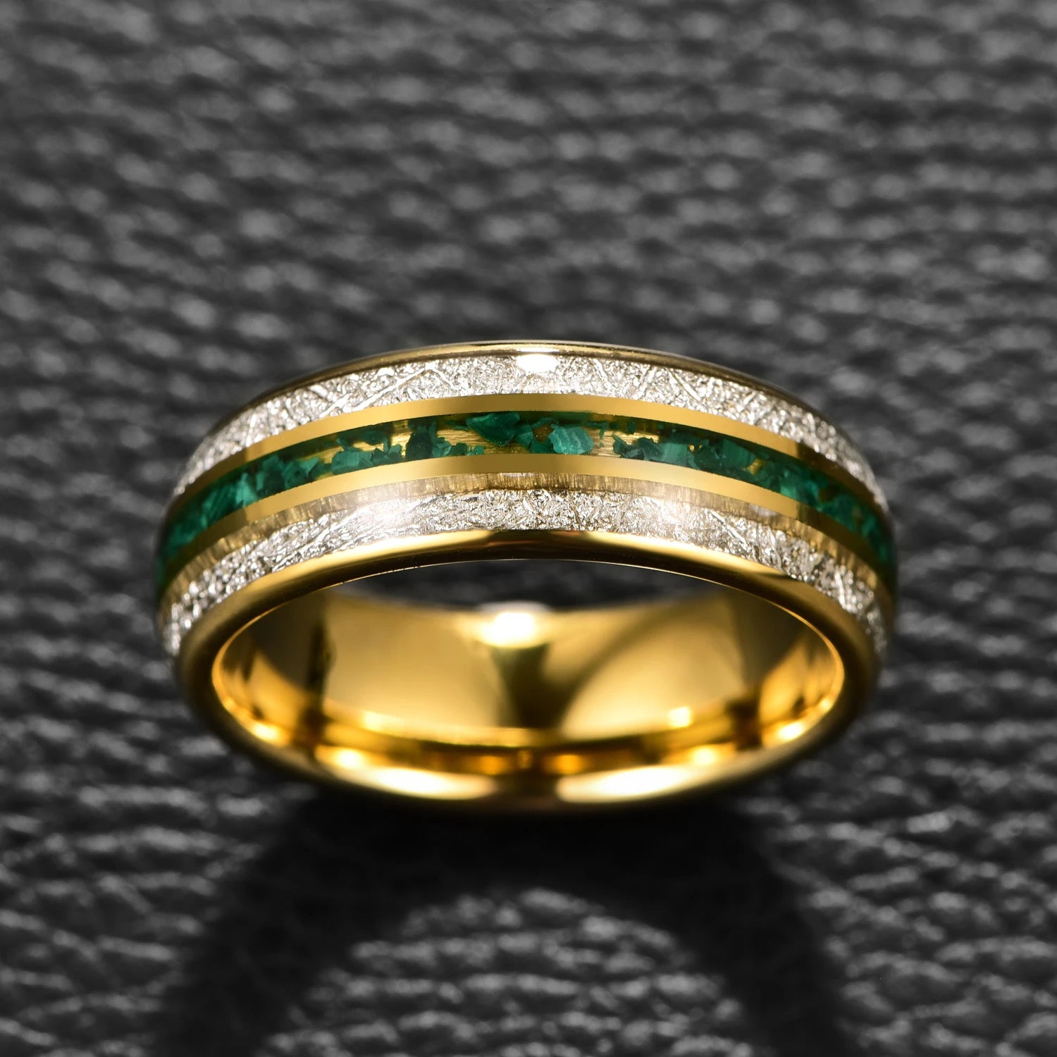 Men 8mm Green Inlay Meteorite Tungsten Electric Gold Ring-Rings-Innovato Design-7-Innovato Design