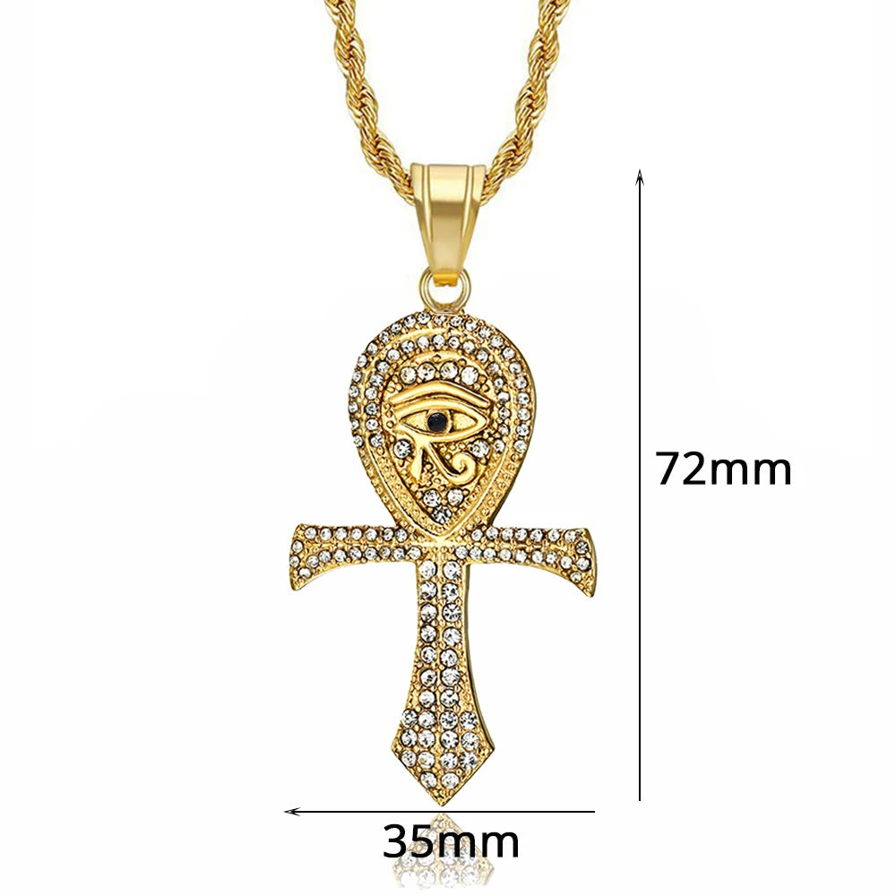 Eye of Horus Egyptian Ankh Pendant Rope Chain Rhinestones Necklace-Necklaces-Innovato Design-Innovato Design