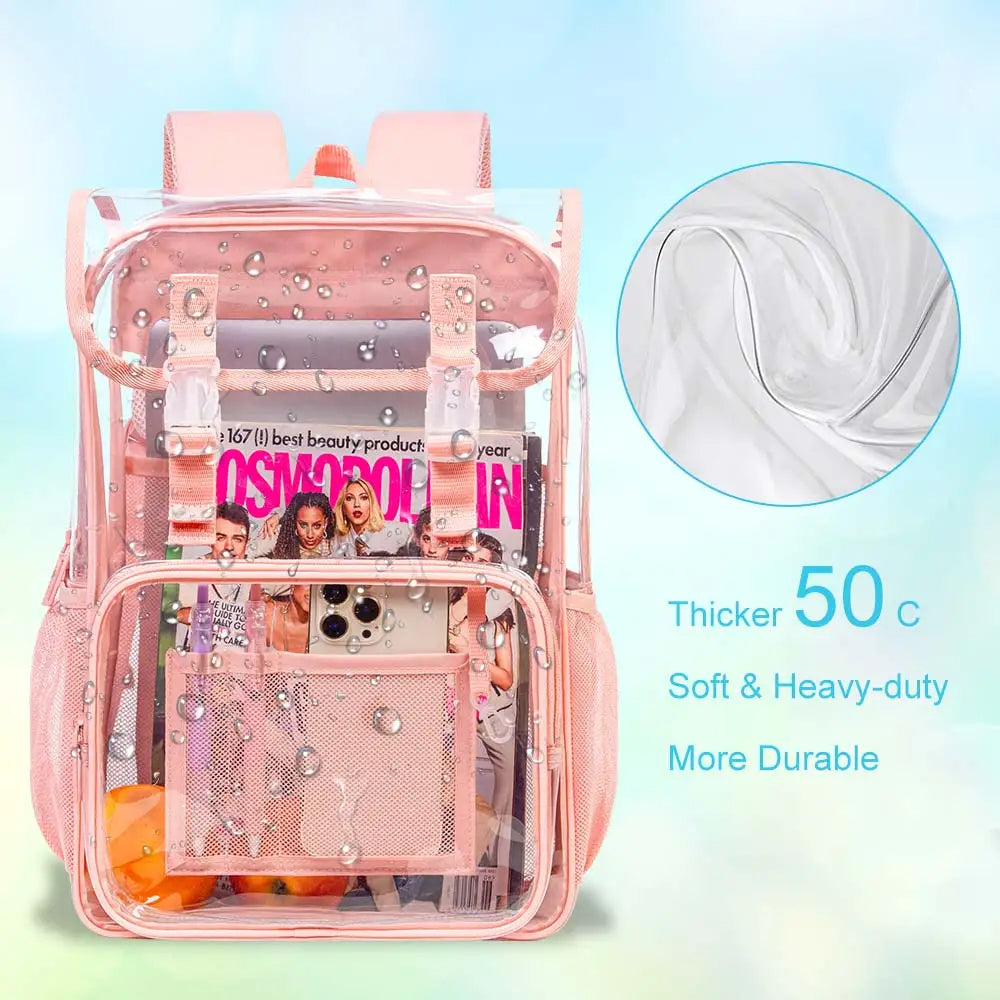 Clean Girl Backpack Waterproof Clear Fabric & PVC School Transparent Backpack Set ...