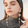 Women's Cubic Zirconia Gorgeous Snowflake Chandelier Long Dangle Earrings Clear Silver-Tone-Earrings-Innovato Design-Innovato Design