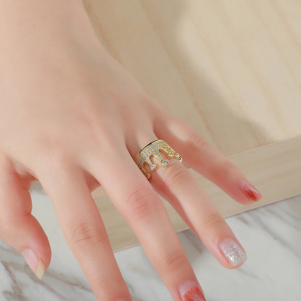 14K Gold Plating Two Tone Crown Cubic Zirconia Ring-Rings-Innovato Design-7-Innovato Design