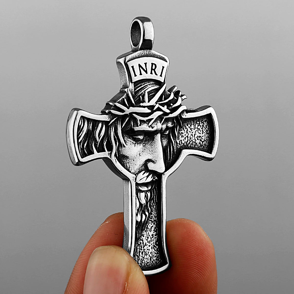 INRI Stainless Steel Jesus Cross 3D Pendant Necklace-Necklaces-Innovato Design-Innovato Design