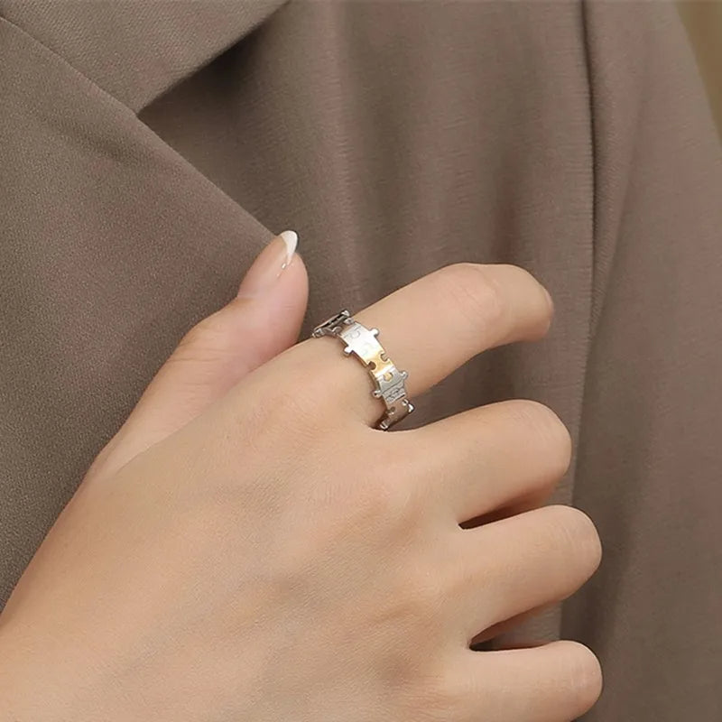 Men's Stainless Steel Ring Band Silver Tone Jigsaw Puzzle-Rings-Innovato Design-6-Innovato Design