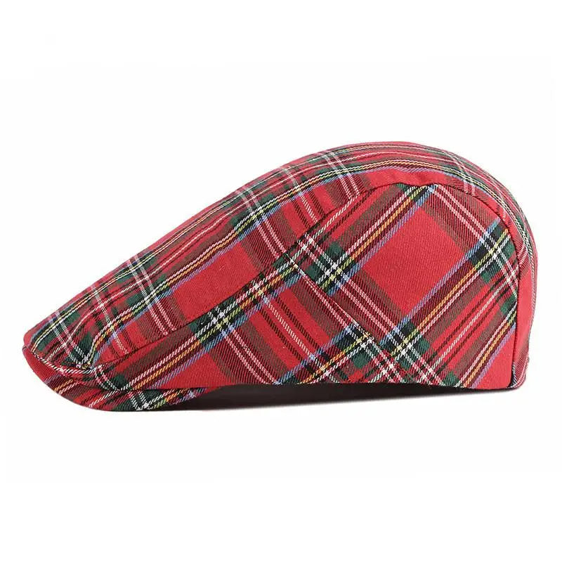 Vintage Plaid Adjustable Ivy Gatsby Flat Newsboy Cap-Hats-Innovato Design-Red-Innovato Design
